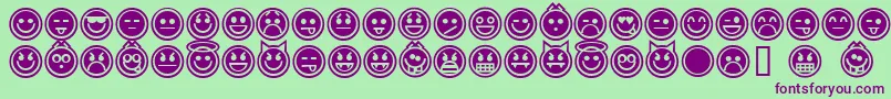 EmoticonsOutline-fontti – violetit fontit vihreällä taustalla