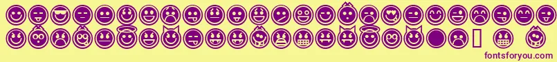 EmoticonsOutline-fontti – violetit fontit keltaisella taustalla
