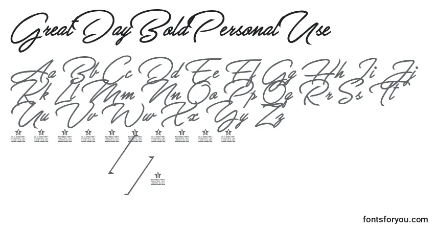 Schriftart GreatDayBoldPersonalUse – Alphabet, Zahlen, spezielle Symbole