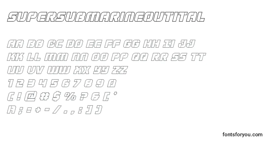 Schriftart Supersubmarineoutital – Alphabet, Zahlen, spezielle Symbole