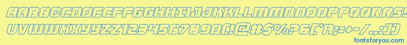 フォントSupersubmarineoutital – 青い文字が黄色の背景にあります。