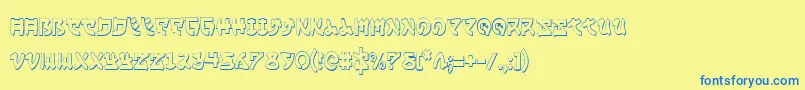 フォントYamaMotoCondensed3D – 青い文字が黄色の背景にあります。