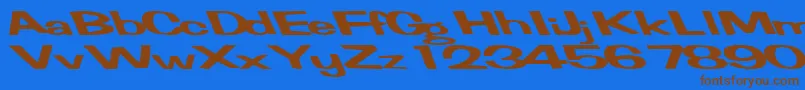 フォントFertilemindplusRegularTtext – 茶色の文字が青い背景にあります。