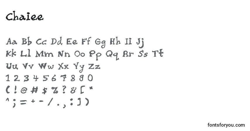 A fonte Chaiee – alfabeto, números, caracteres especiais