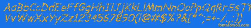 DalmataDreamItalic-Schriftart – Orangefarbene Schriften auf blauem Hintergrund