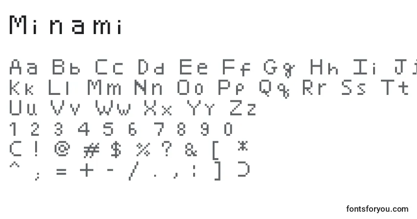 Minami-fontti – aakkoset, numerot, erikoismerkit
