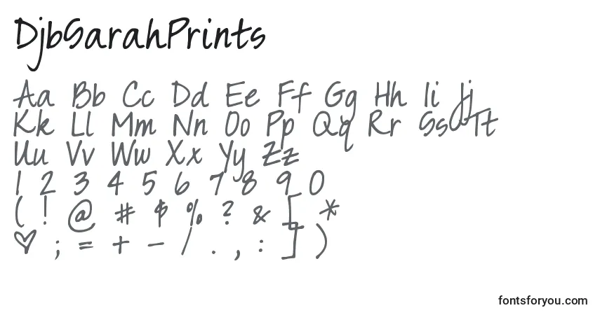 A fonte DjbSarahPrints – alfabeto, números, caracteres especiais