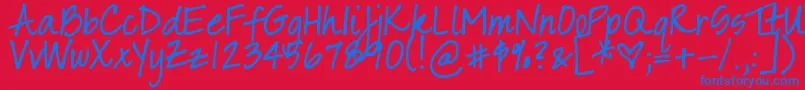 DjbSarahPrints Font – Blue Fonts on Red Background