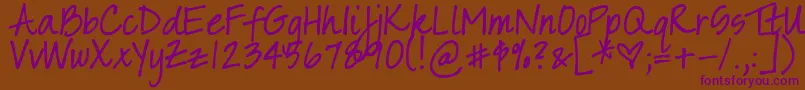 DjbSarahPrints Font – Purple Fonts on Brown Background