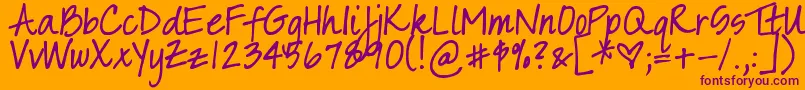 DjbSarahPrints-fontti – violetit fontit oranssilla taustalla