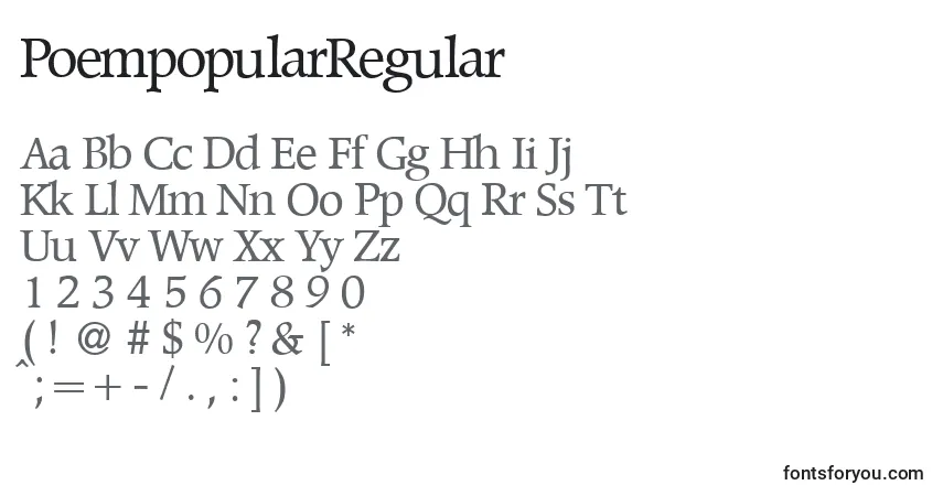 A fonte PoempopularRegular – alfabeto, números, caracteres especiais