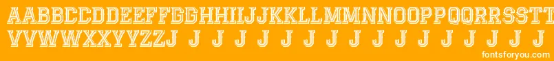 AlterdecoJackrunner-Schriftart – Weiße Schriften auf orangefarbenem Hintergrund