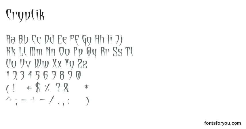 Schriftart Cryptik – Alphabet, Zahlen, spezielle Symbole