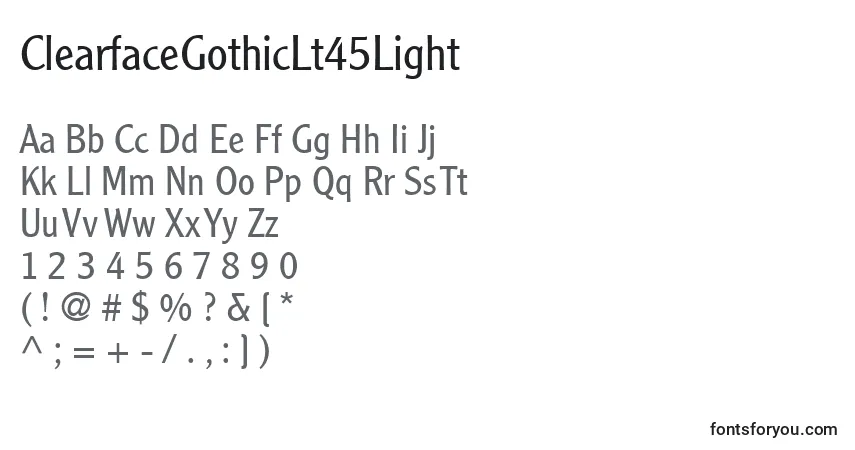 A fonte ClearfaceGothicLt45Light – alfabeto, números, caracteres especiais