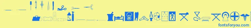 フォントMedicineo – 青い文字が黄色の背景にあります。
