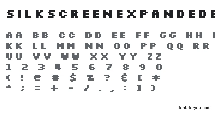 Czcionka SilkscreenExpandedBold – alfabet, cyfry, specjalne znaki
