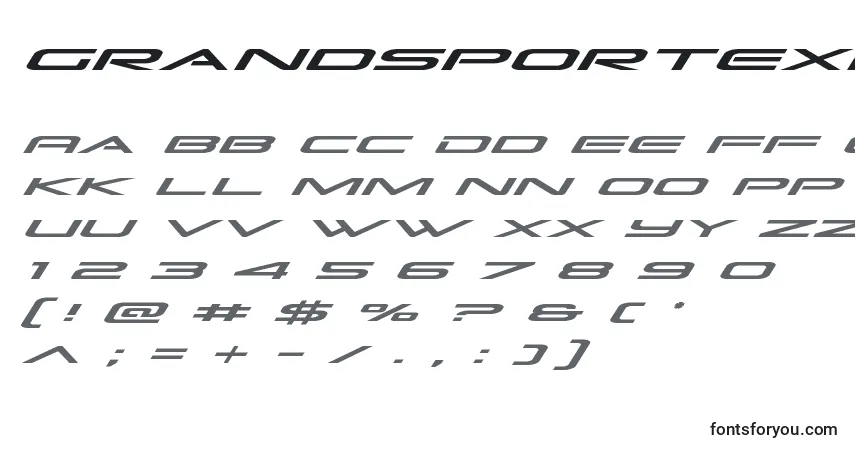 Czcionka Grandsportexpandital – alfabet, cyfry, specjalne znaki