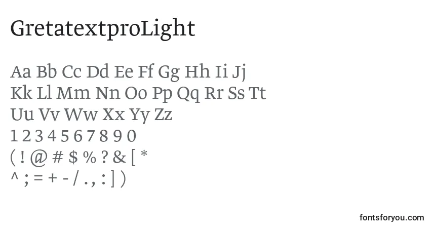 Schriftart GretatextproLight – Alphabet, Zahlen, spezielle Symbole