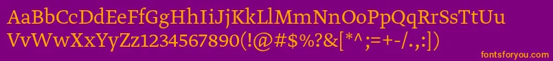 GretatextproLight-Schriftart – Orangefarbene Schriften auf violettem Hintergrund
