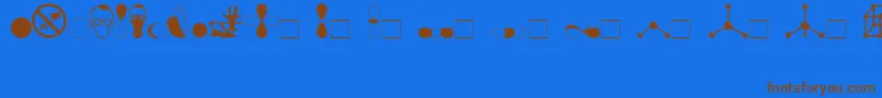 フォントDivchem – 茶色の文字が青い背景にあります。