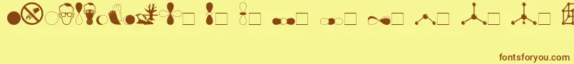 フォントDivchem – 茶色の文字が黄色の背景にあります。