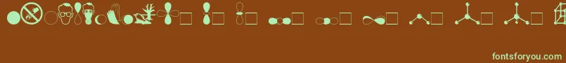 フォントDivchem – 緑色の文字が茶色の背景にあります。