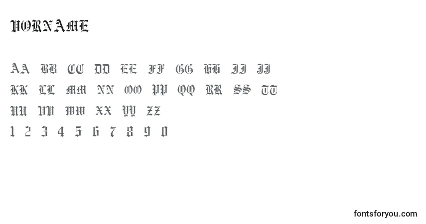 A fonte Vorname (62894) – alfabeto, números, caracteres especiais