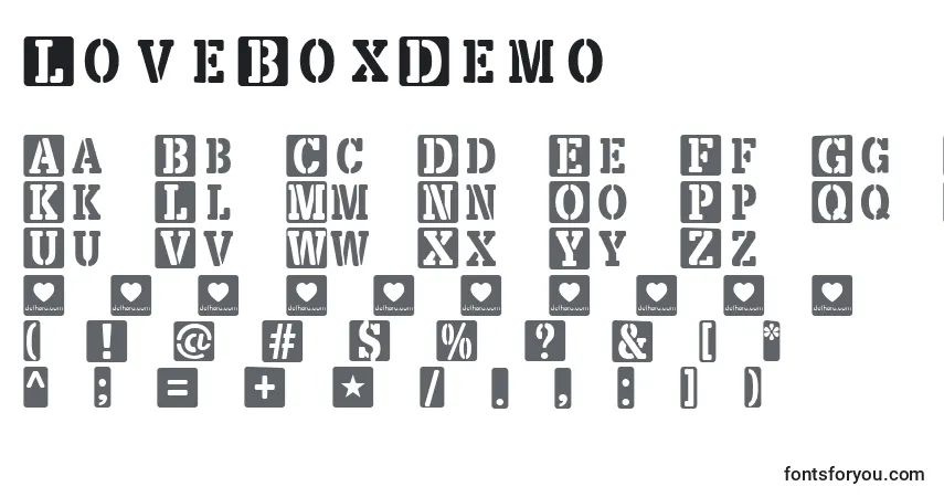 Шрифт LoveBoxDemo – алфавит, цифры, специальные символы