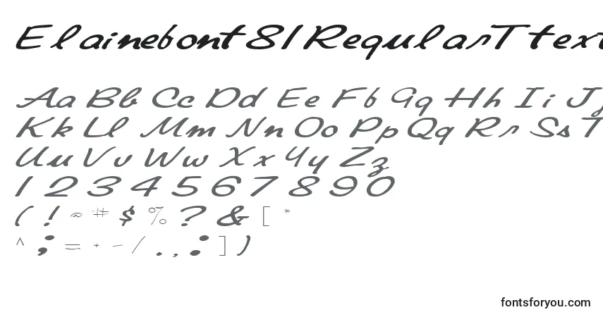 Czcionka Elainefont81RegularTtext – alfabet, cyfry, specjalne znaki