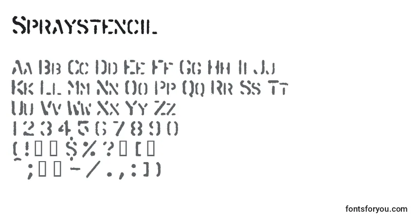 Czcionka Spraystencil – alfabet, cyfry, specjalne znaki