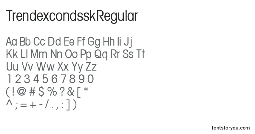Шрифт TrendexcondsskRegular – алфавит, цифры, специальные символы