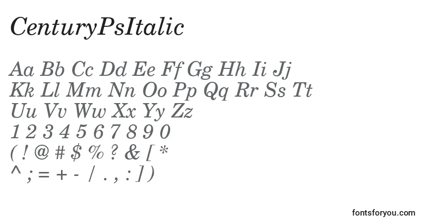A fonte CenturyPsItalic – alfabeto, números, caracteres especiais