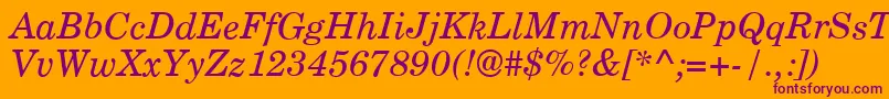 CenturyPsItalic-fontti – violetit fontit oranssilla taustalla