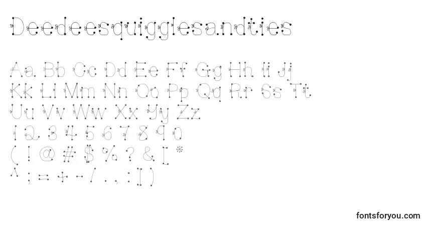 Czcionka Deedeesquigglesandties – alfabet, cyfry, specjalne znaki