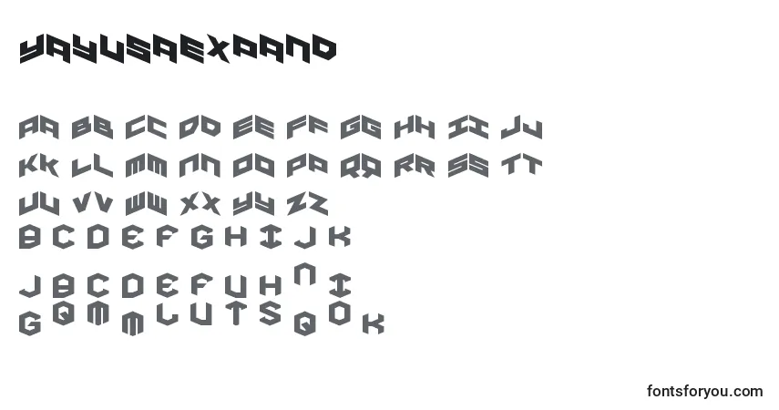 Schriftart Yayusaexpand – Alphabet, Zahlen, spezielle Symbole