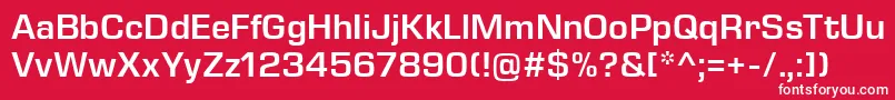 EurostileNextLtComSemibold-Schriftart – Weiße Schriften auf rotem Hintergrund