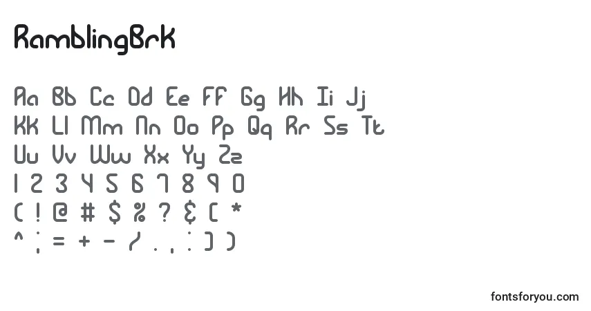 A fonte RamblingBrk – alfabeto, números, caracteres especiais