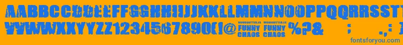 FunnyChaos Font – Blue Fonts on Orange Background