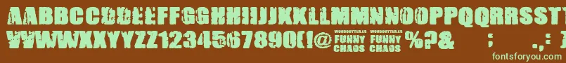 フォントFunnyChaos – 緑色の文字が茶色の背景にあります。