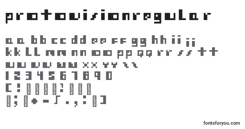 A fonte ProtovisionRegular – alfabeto, números, caracteres especiais