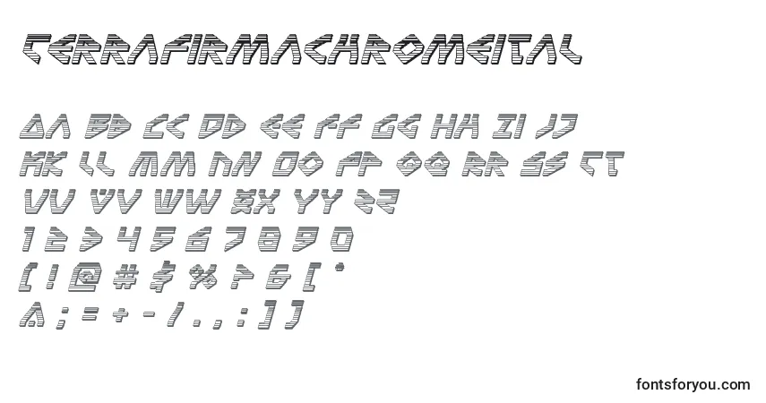 Czcionka Terrafirmachromeital – alfabet, cyfry, specjalne znaki