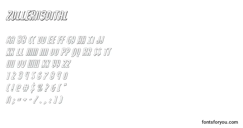 Zollern3Ditalフォント–アルファベット、数字、特殊文字