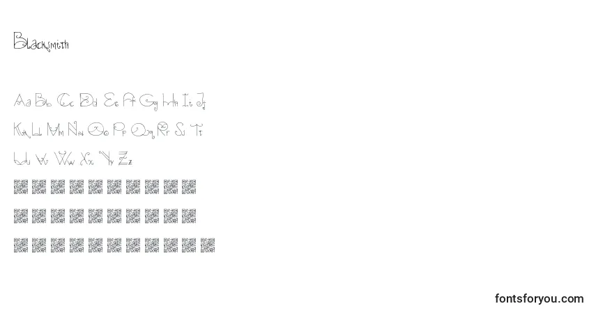 Schriftart Blacksmith – Alphabet, Zahlen, spezielle Symbole