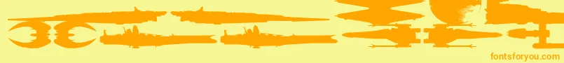 フォントFamousSpaceships – オレンジの文字が黄色の背景にあります。
