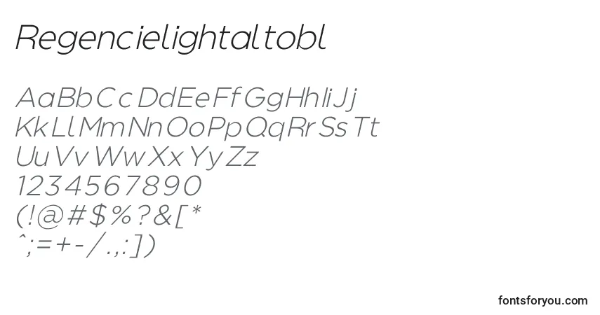 A fonte Regencielightaltobl – alfabeto, números, caracteres especiais