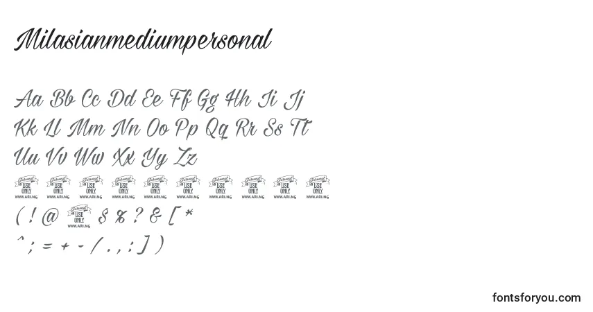 A fonte Milasianmediumpersonal – alfabeto, números, caracteres especiais
