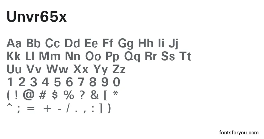 A fonte Unvr65x – alfabeto, números, caracteres especiais