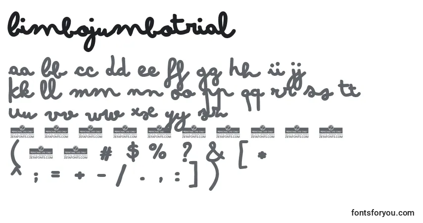 Czcionka BimboJumboTrial – alfabet, cyfry, specjalne znaki