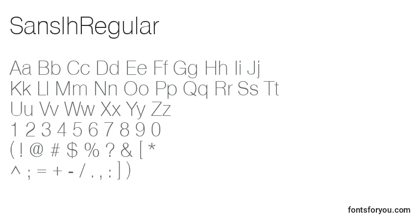 Czcionka SanslhRegular – alfabet, cyfry, specjalne znaki