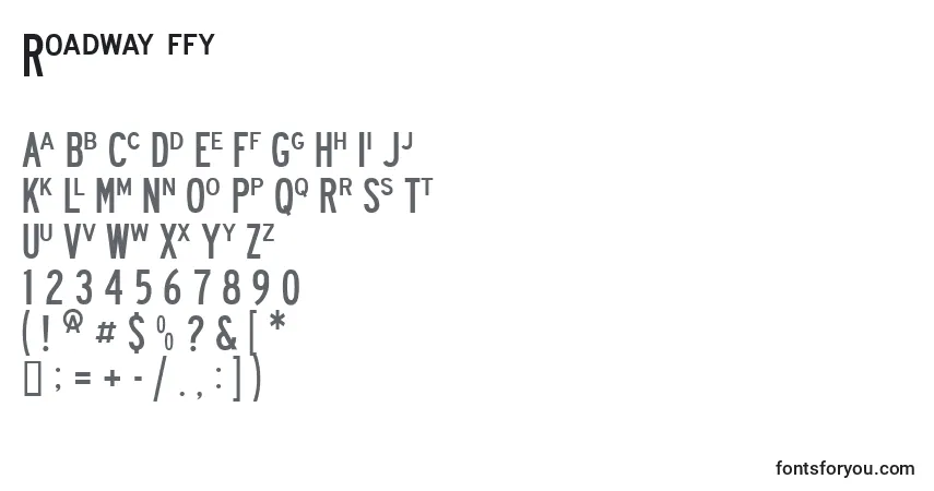 Czcionka Roadway ffy – alfabet, cyfry, specjalne znaki